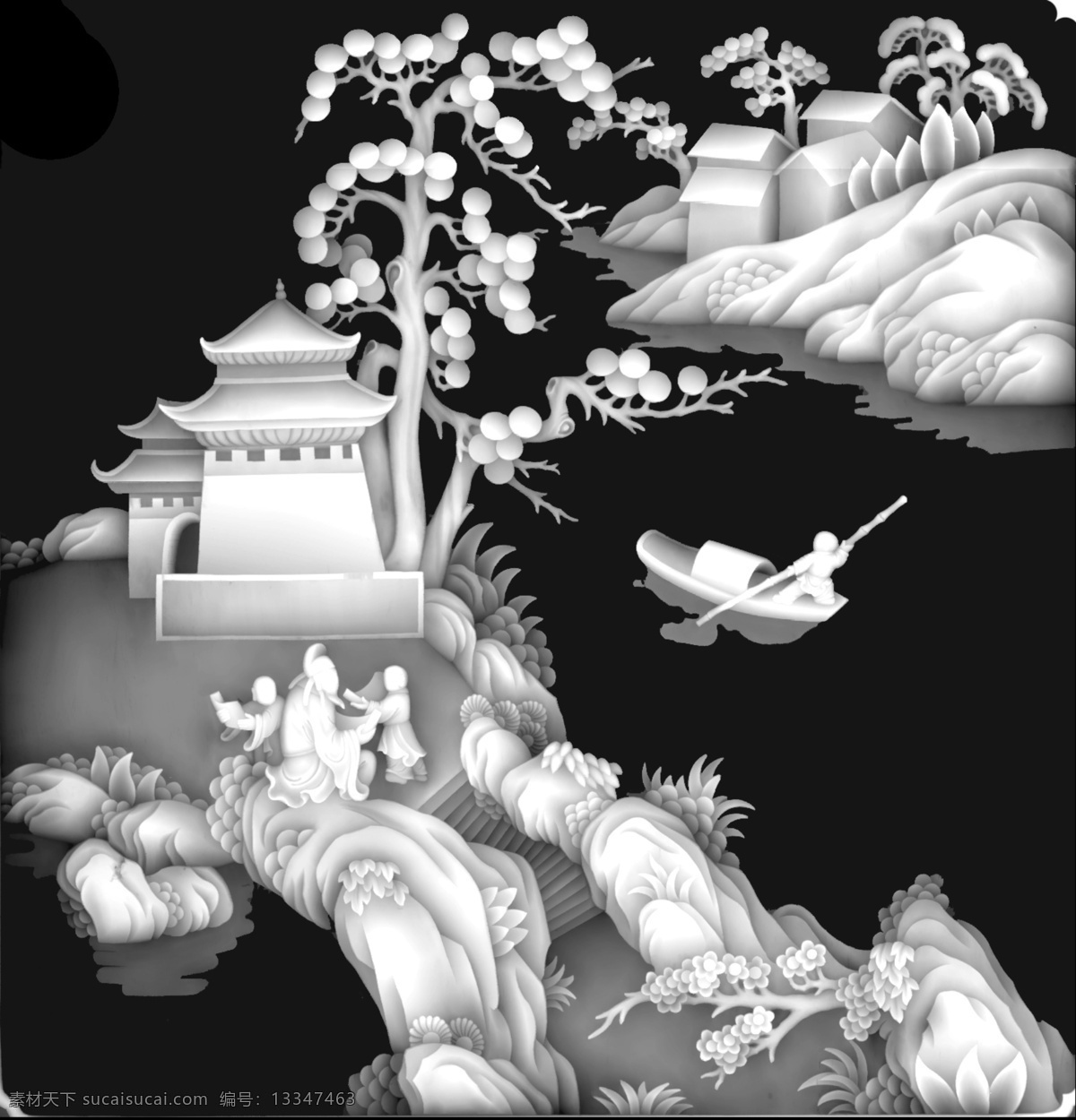 山水人物 灰度图 山水 人物 家具雕花 浮雕灰度图 浮雕 雕刻 浮雕用灰度图 设计图库 bmp 传统文化 文化艺术 实木浮雕