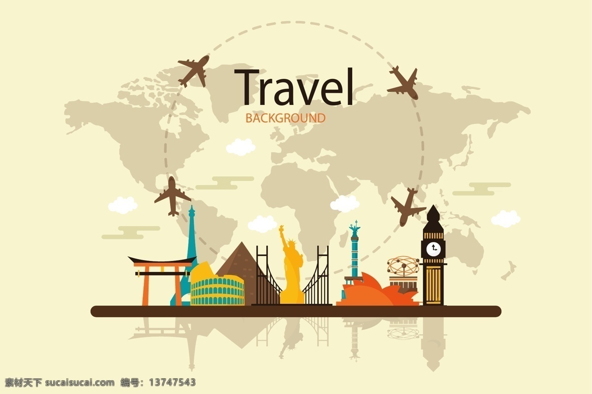 旅游元素 旅游建筑 国外旅游 环游世界 飞机矢量 飞机剪影 著名建筑 世界建筑 旅游景点 矢量城市建筑 旅游