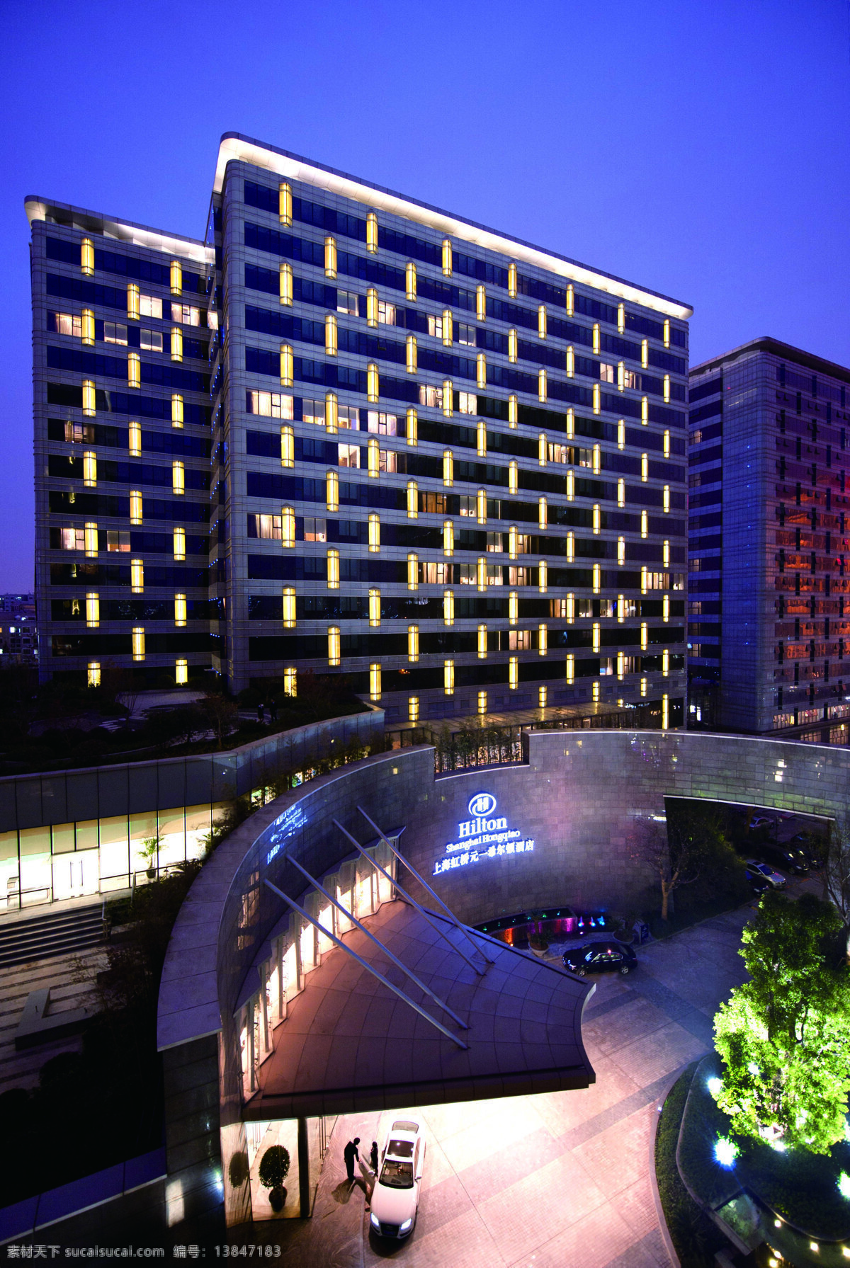 虹桥 元 希尔顿 元一希尔顿 宾馆 五星 豪华 酒店 酒店外景 夜景 建筑摄影 建筑园林
