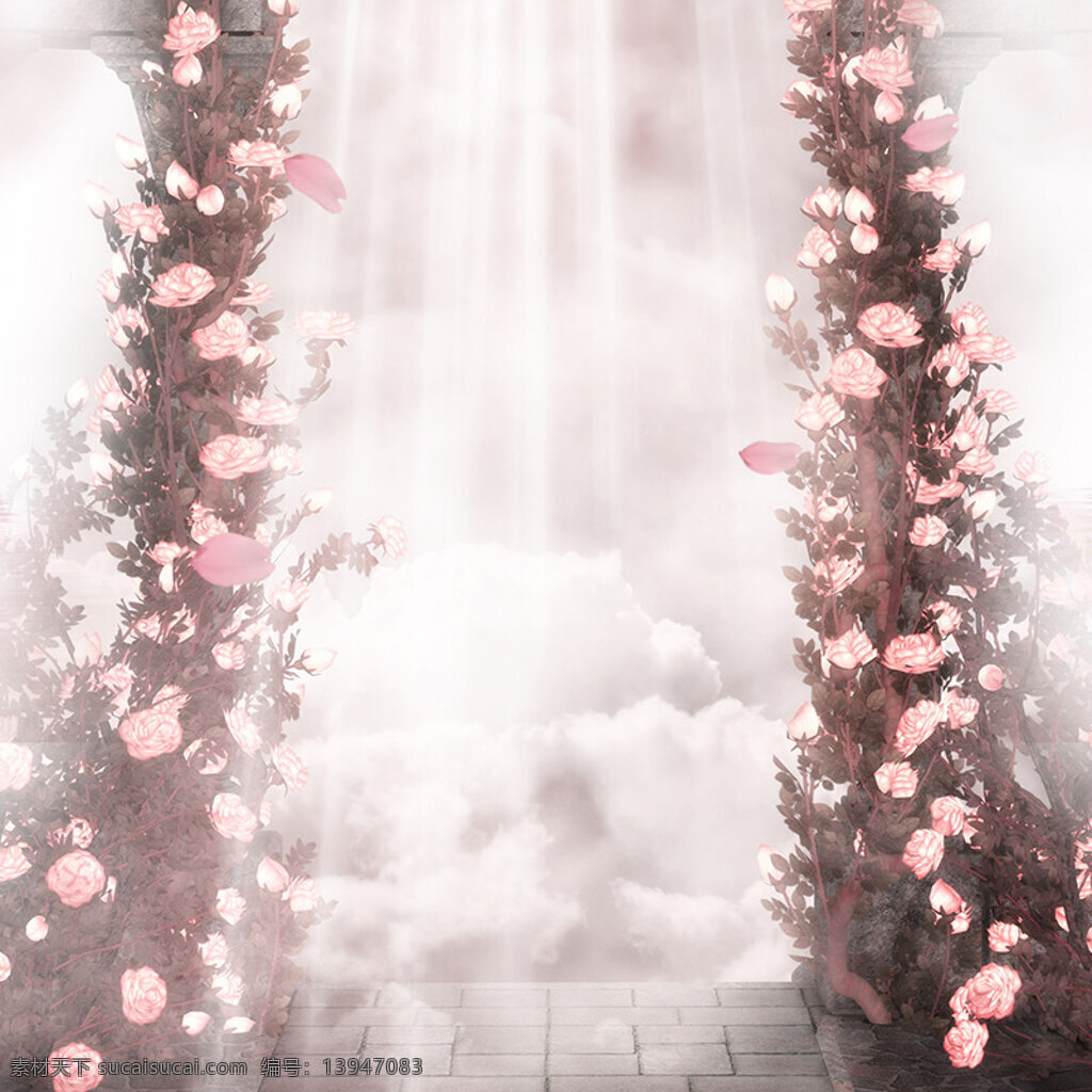 梦幻主图 梦幻 花瓣 粉色 花环 光芒 浪漫 白色