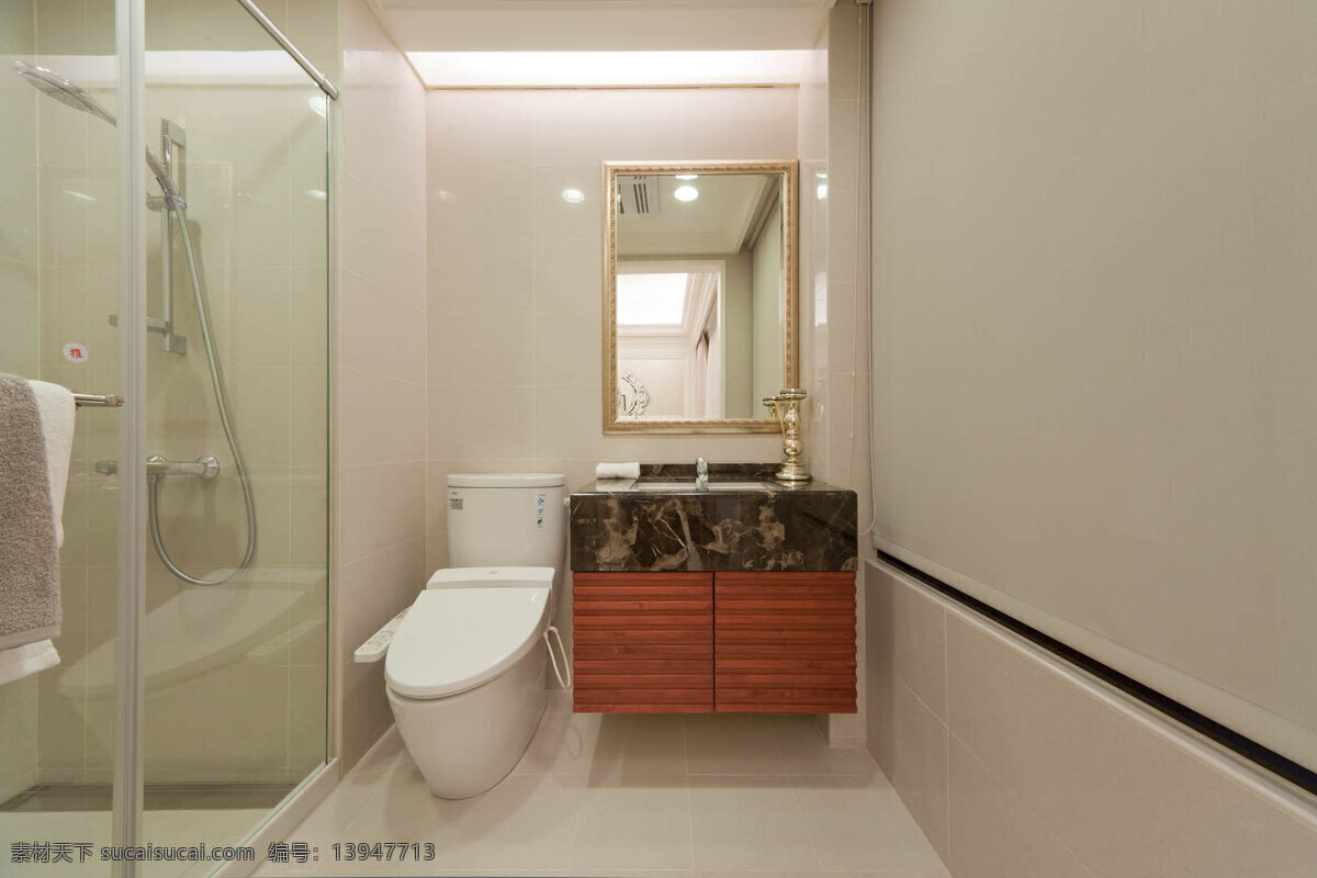 现代 时尚 浴室 白色 背景 墙 室内装修 效果图 浴室装修 白色地板 白色背景墙 玻璃隔断