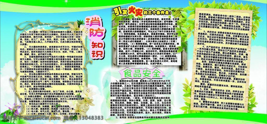 消防 安全 食品 消防知识 展板模板 消防安全食品 绿叶框 矢量 其他展板设计