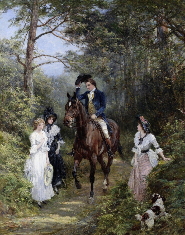 森林中的会面 绅士 脱帽 行礼 骑马 伍德 哈迪 作品 世纪 初 油画 绘画书法 文化艺术