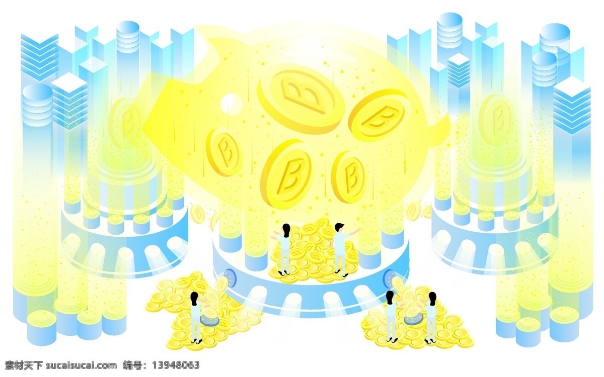 矢量 金融 科技 卡通 比特币 插画 2.5d