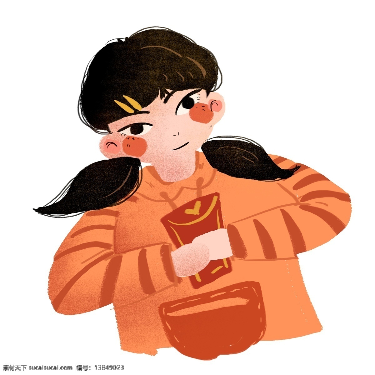 春节 拜年 女人 卡通 人物 红包 女孩 卡通设计 恭喜发财 2019年 猪年元素 人物设计