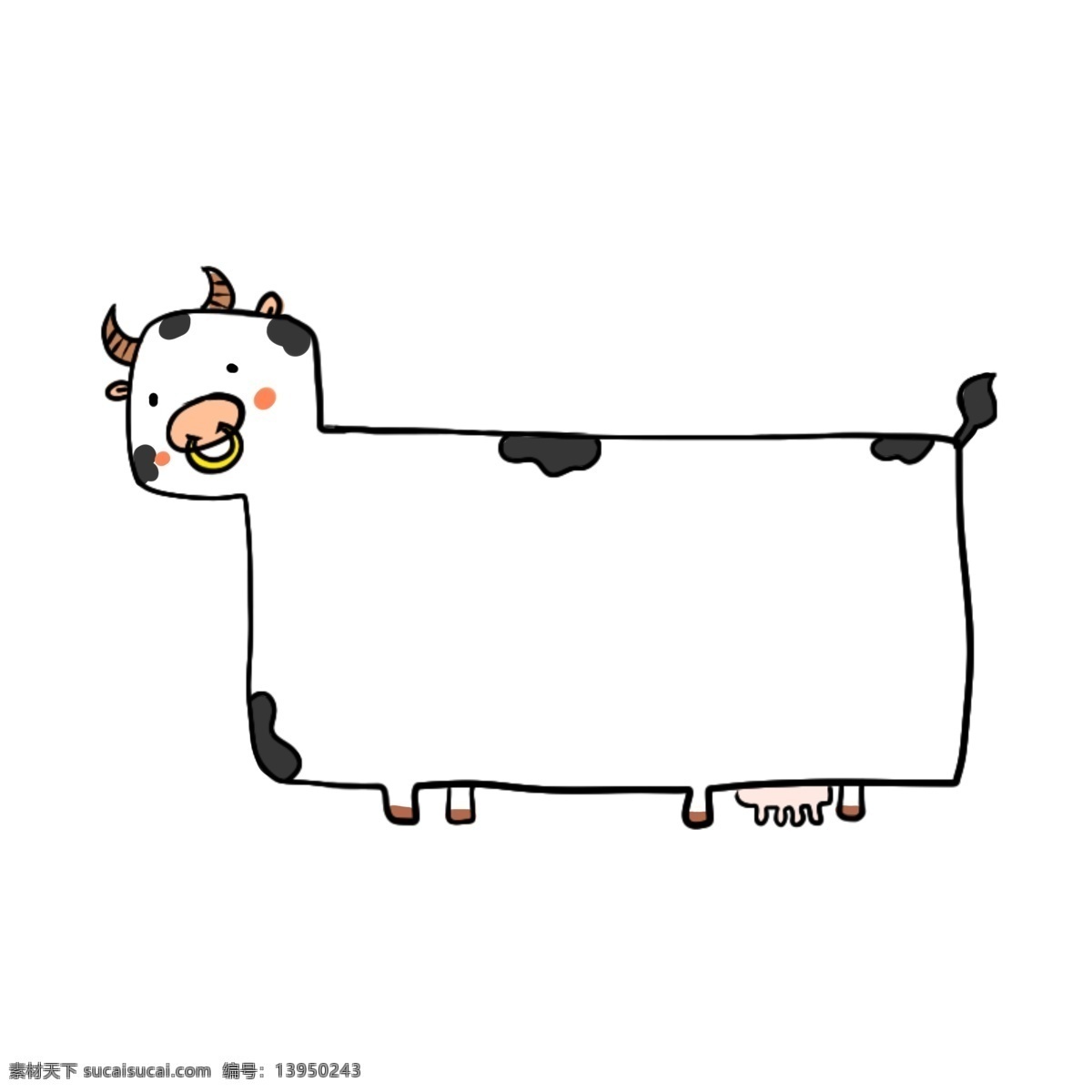奶牛 可爱 创意 对话框 大鼻子 牛角 黑花 手绘 卡通 好玩 实用 动物 边框 黑色 腮红