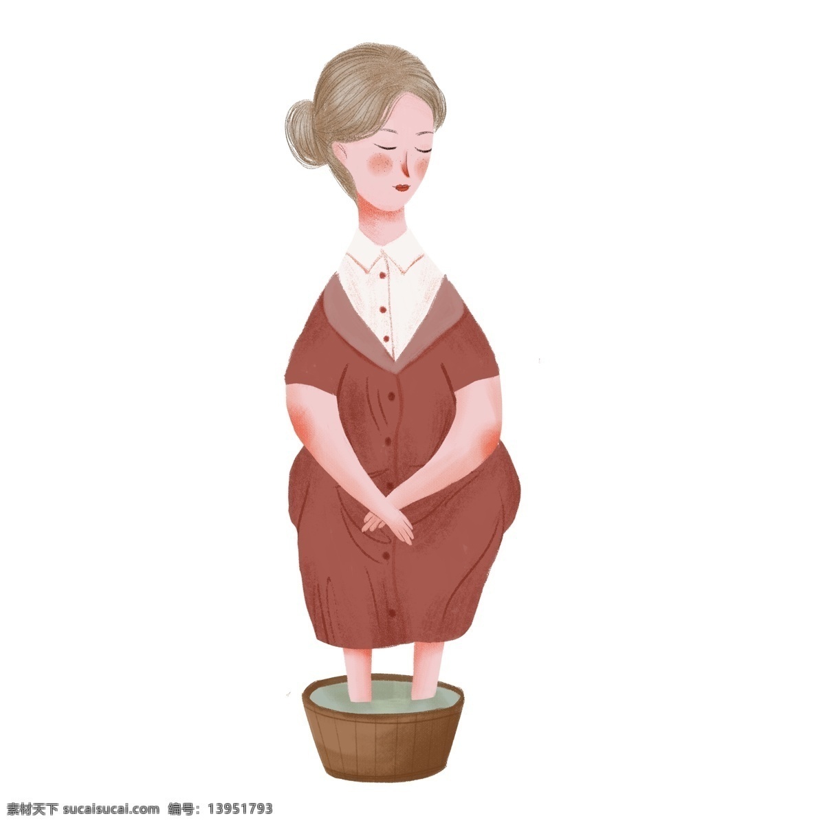 可爱 风 洗 脚 女孩 免 抠 元素 洗脚 插画元素 免扣素材 简约风 卡通元素 人物