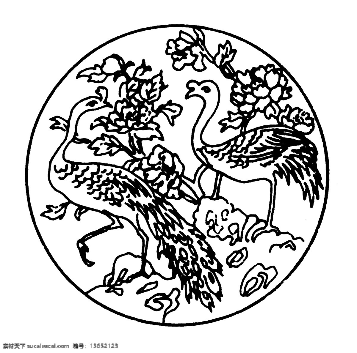 花鸟图案 元明时代图案 中国 传统 图案 设计素材 装饰图案 书画美术 白色