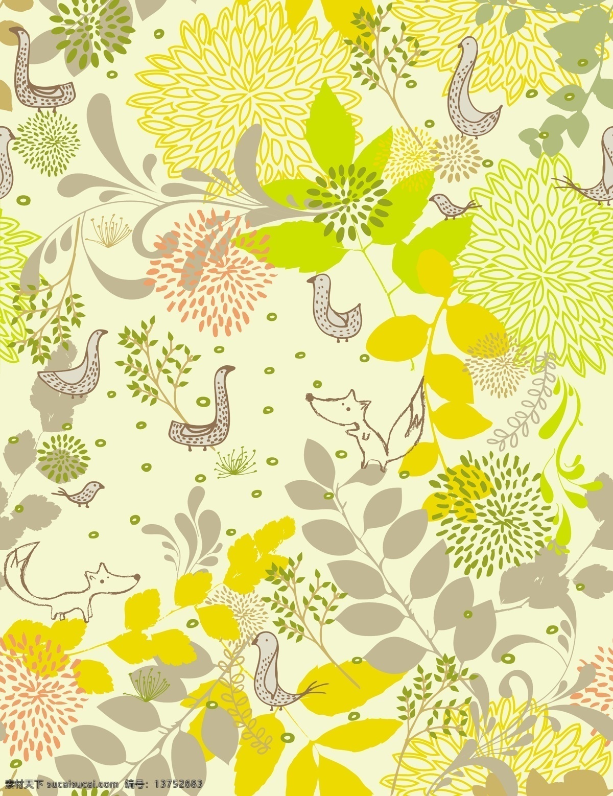 矢量 缤纷 植物 背景 动物 花朵 花卉 剪影 绿叶 时尚 树枝 矢量图 花纹花边