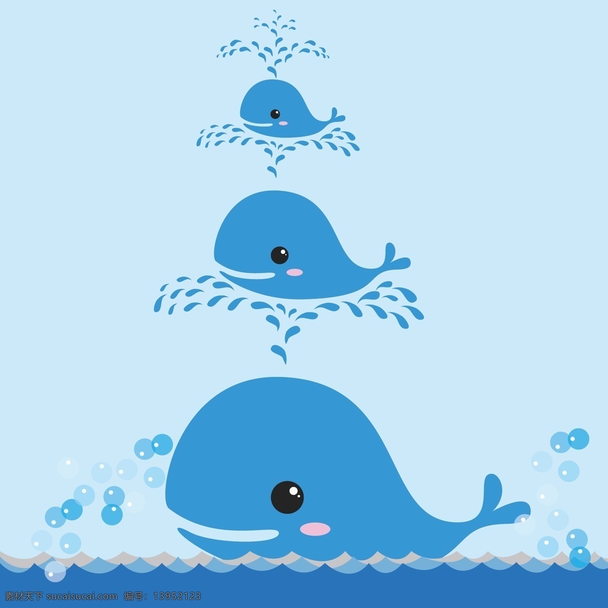 卡通鲸鱼 鲸鱼 卡通 蓝色 浪花 可爱 激浪 动漫动画 动漫人物
