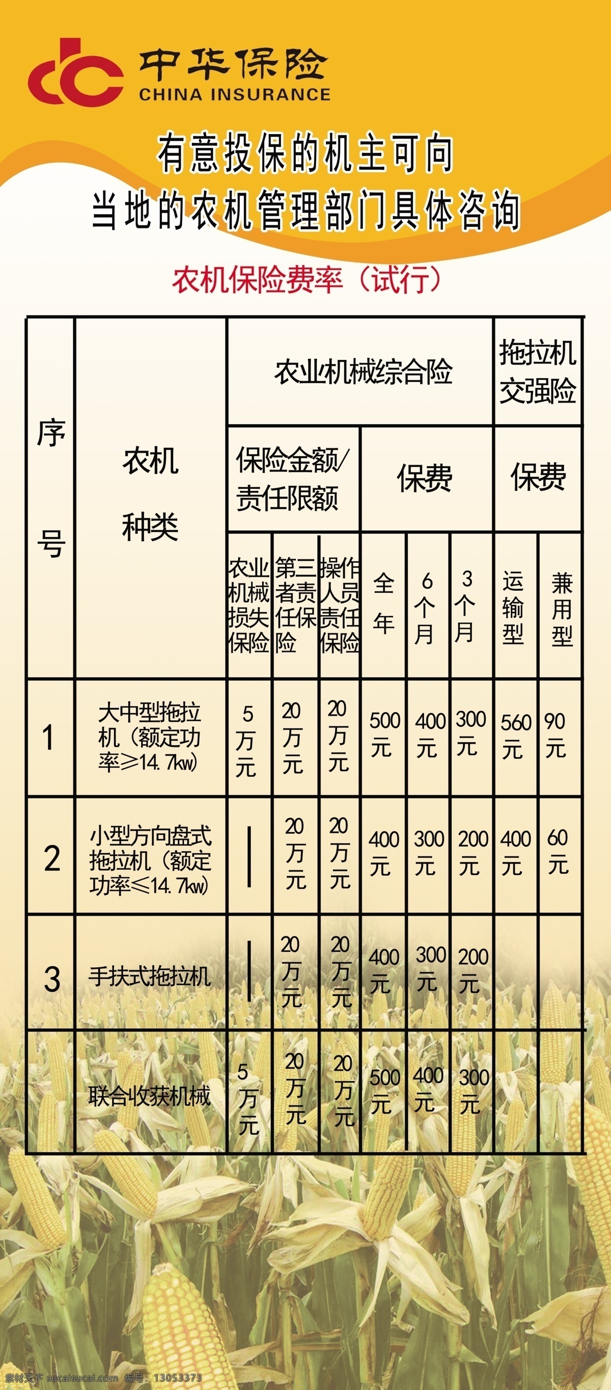 中华保险 中华 保险 费率 表格 文字 解说