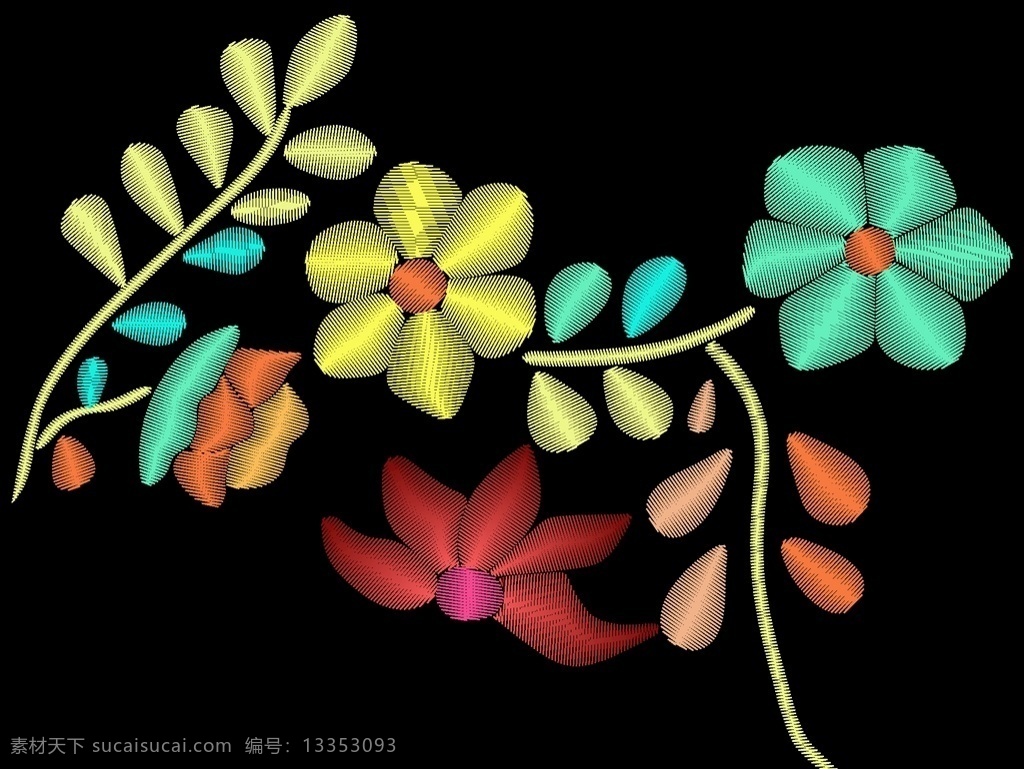小花无线绣花 小花 绣花 无线绣花 绣花图 数码印花 生物世界 花草