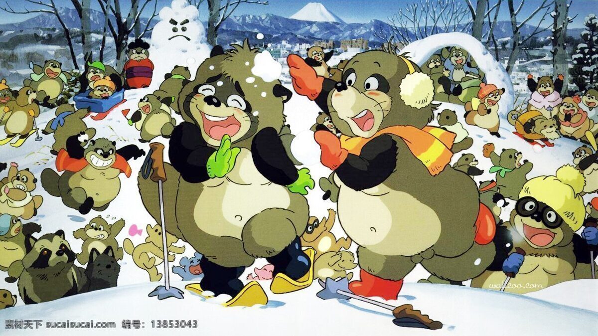 宫崎骏 动漫 熊猫 雪 雪人 卡通 可爱