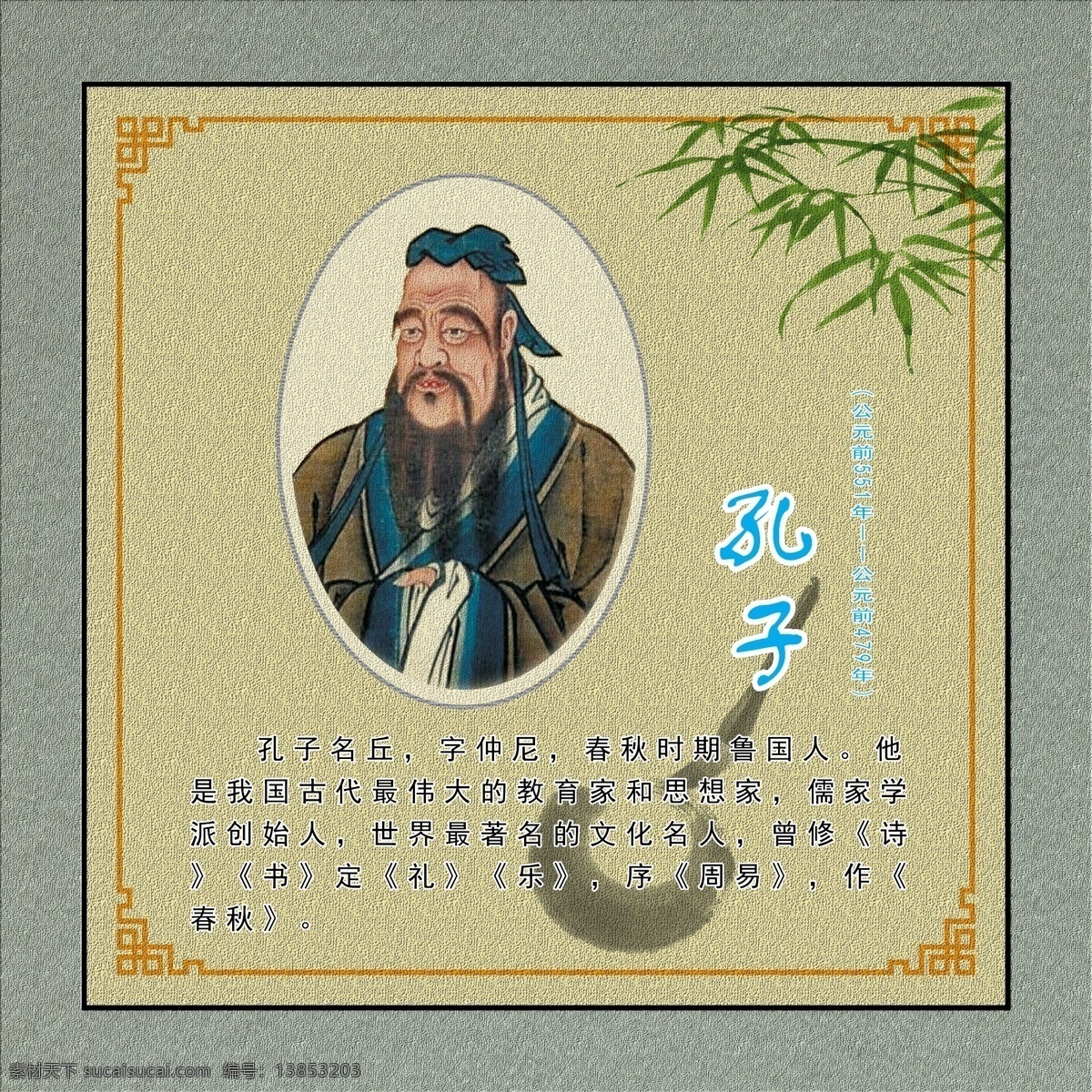 名人挂画 孔子 相框 画布 古相框 展板模板