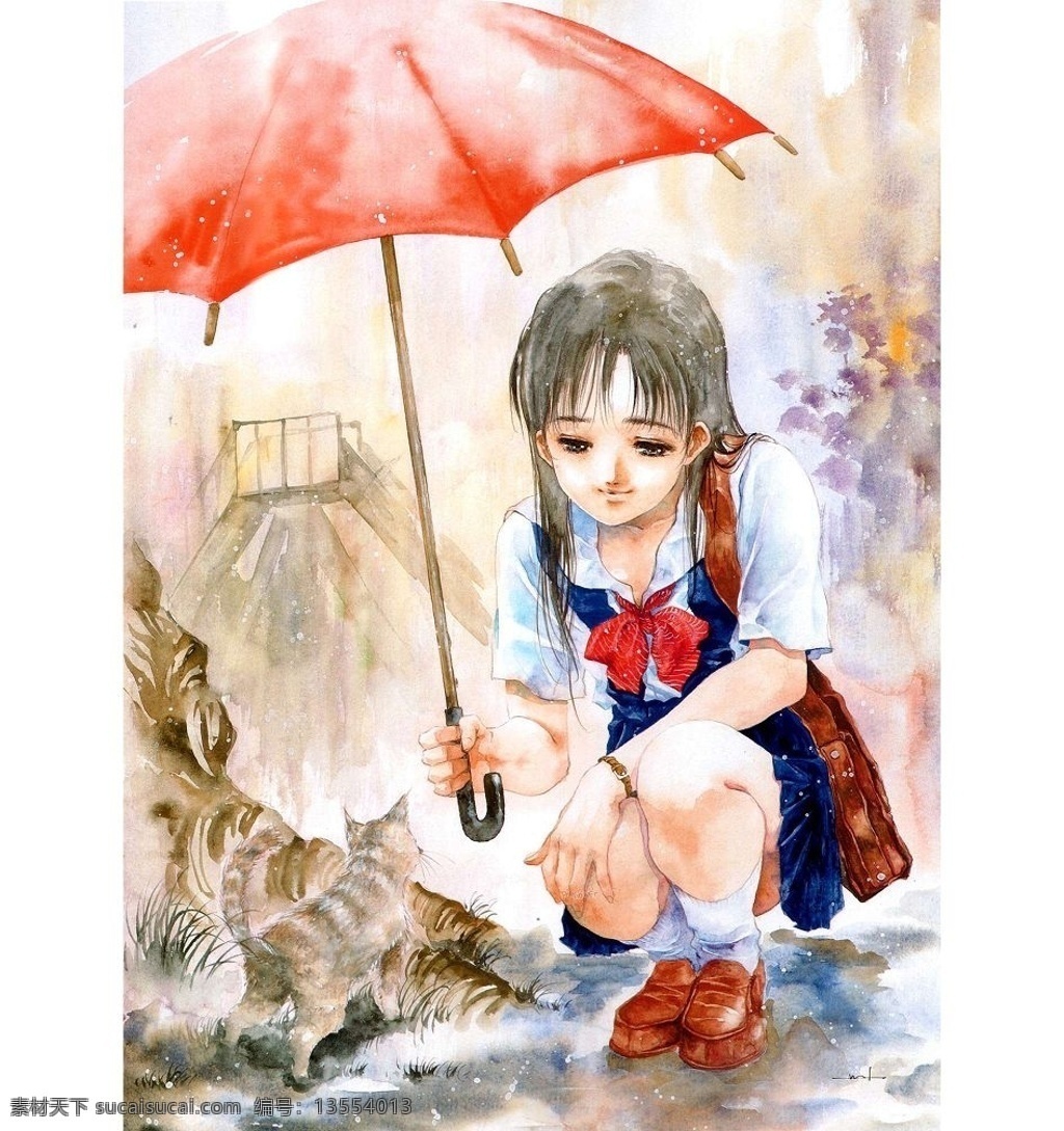 雨天 动漫动画 动漫人物 设计图库 雨天设计素材 雨天模板下载 美树 晴 彦 插画 插画集