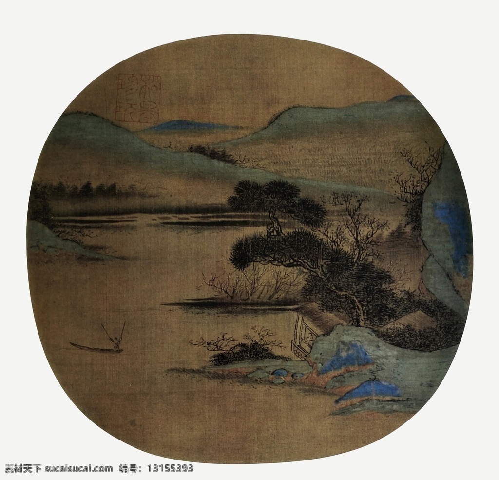 春山鱼艇图 国画 宋画 山水画 中国画 山水 传统绘画 水墨画 美术馆 博物馆 中国绘画 文化艺术 绘画书法