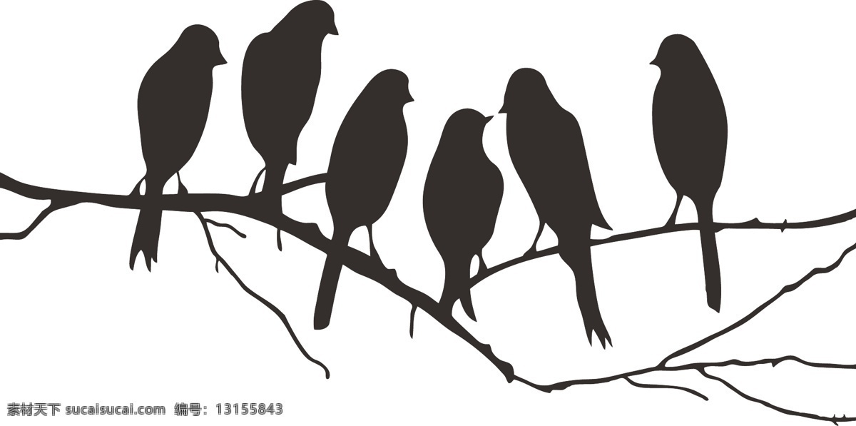 精美 矢量图 树枝 上 六 只 小鸟 鸟 六只鸟 站 t恤印花 t恤图案 艺术设计