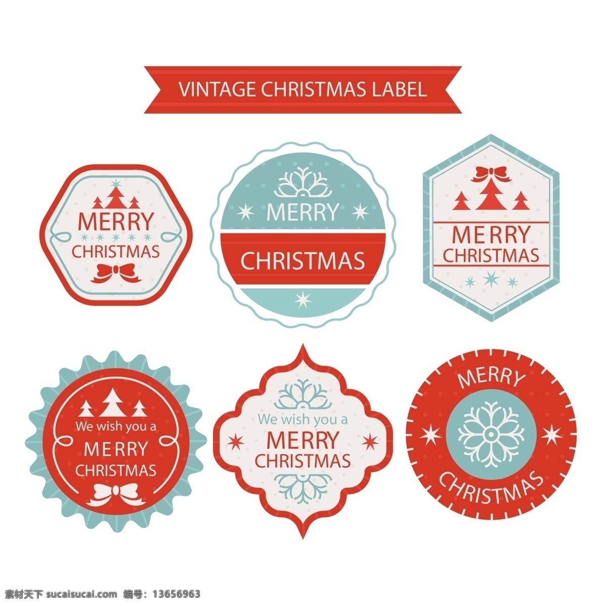 圣诞节 英文 标签 雪花 蝴蝶结 矢量素材 圣诞树 ai素材