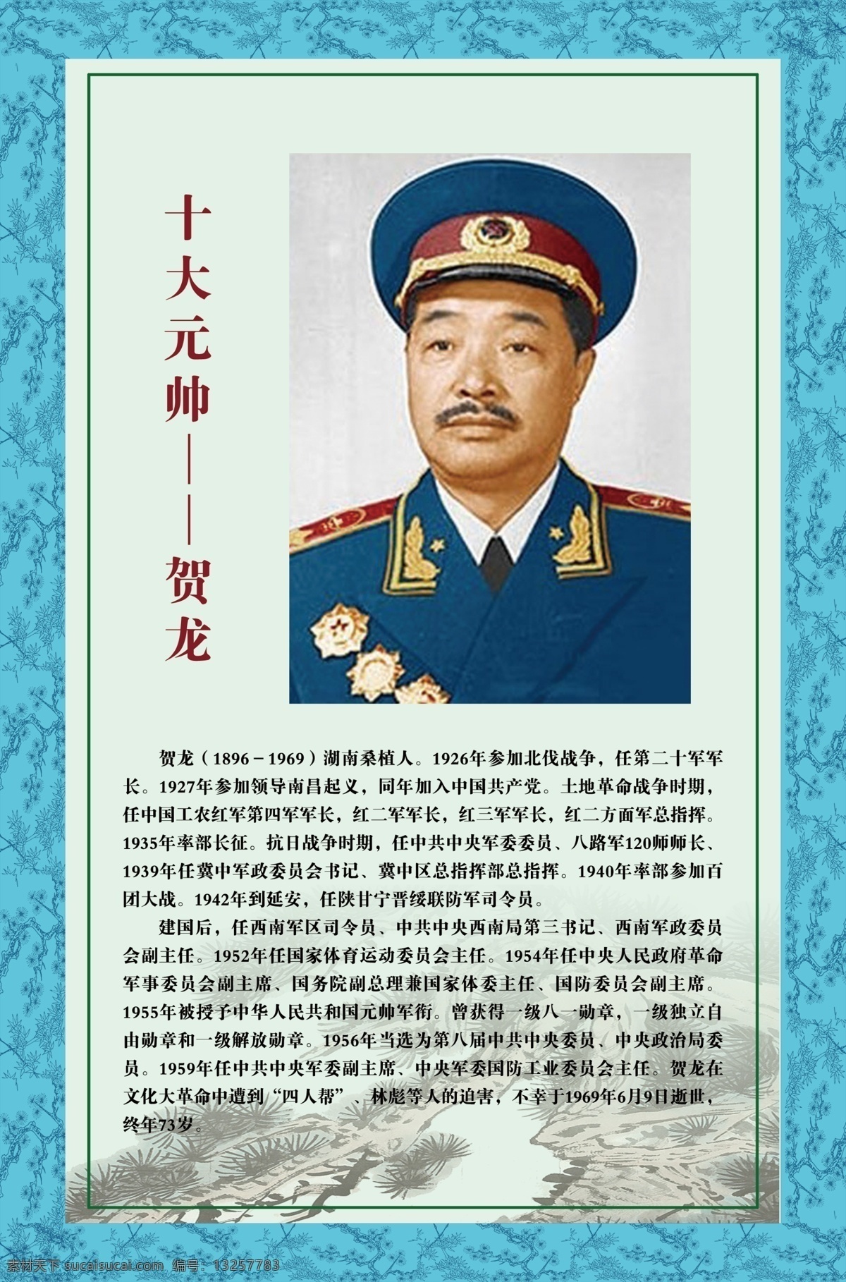 十大元帅 贺龙 简介 展板 党建 法律 政府 分层