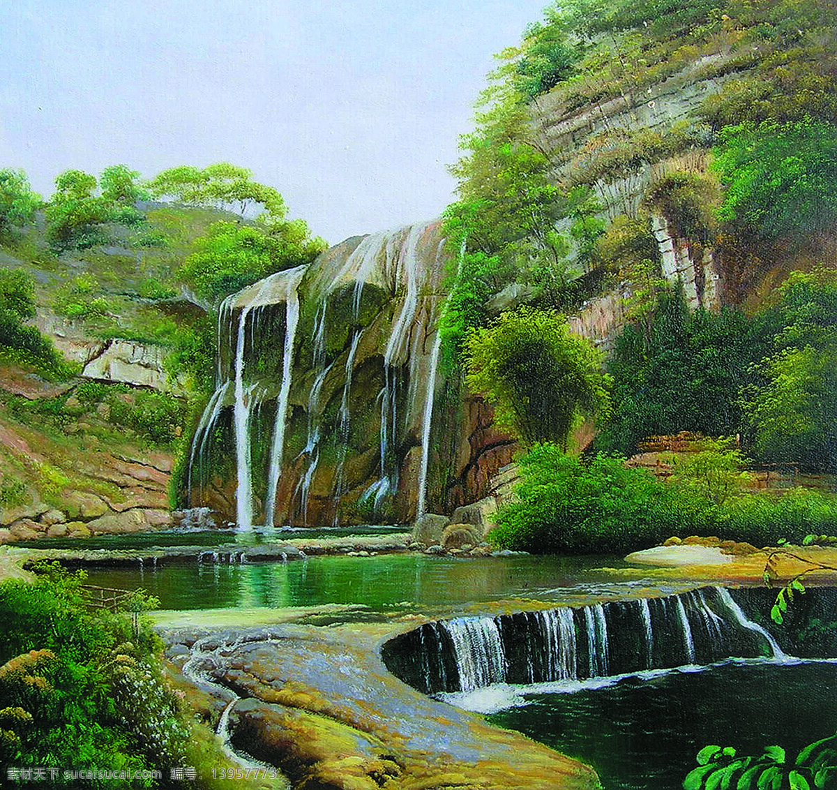 风景 绘画书法 流水 美术 山崖 石头 树木 涧潭设计素材 涧潭模板下载 涧潭 油画 溪涧 水潭 油画艺术 油画作品52 文化艺术 装饰素材