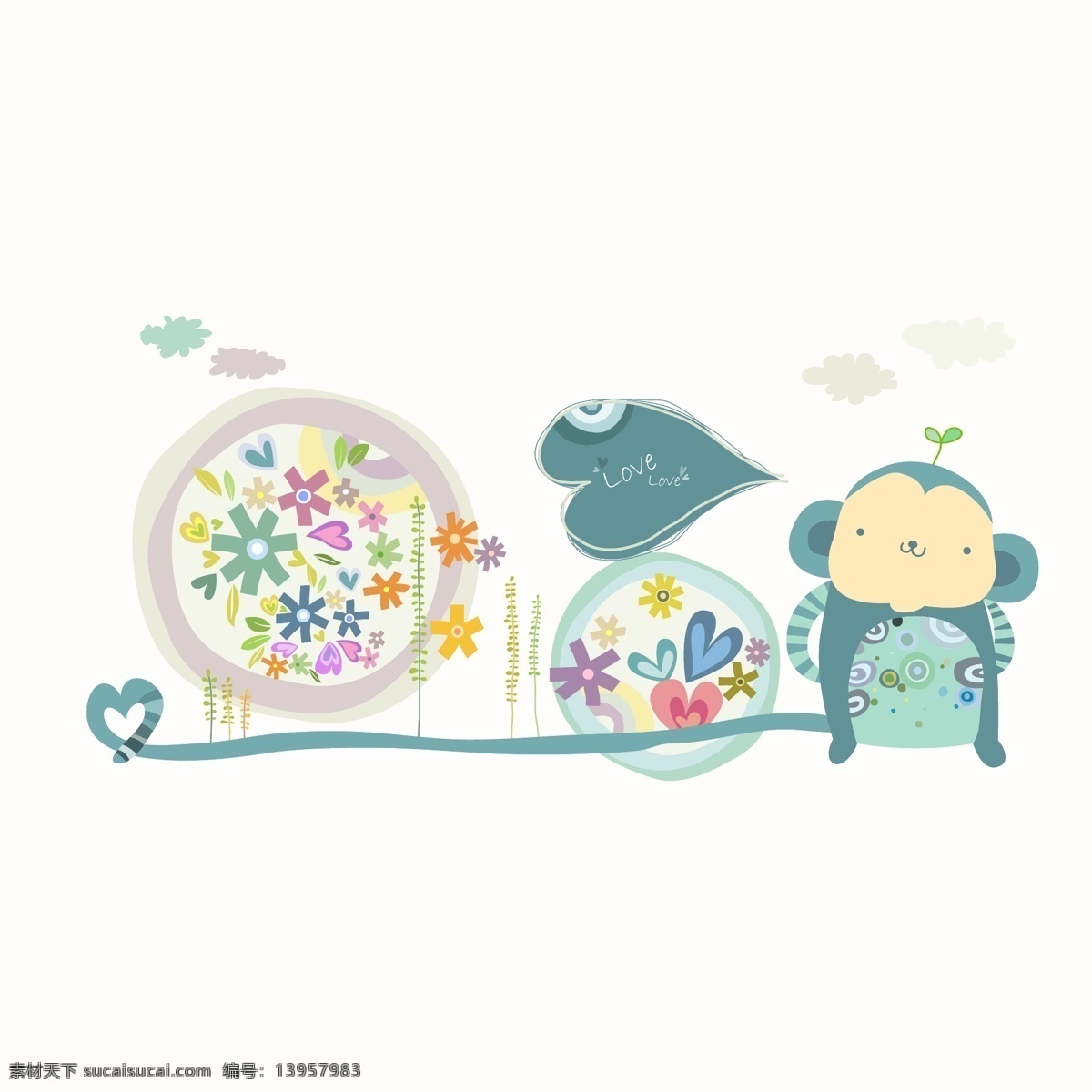 印花 矢量图 服装图案 猴子 卡通 卡通动物 印花矢量图 植物 面料图库 服装设计 图案花型