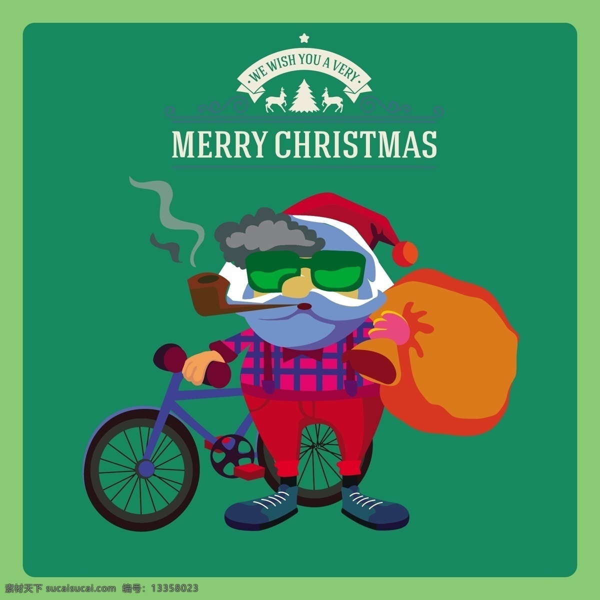 圣诞横幅设计 潮 人 年 圣诞老人 圣诞横幅 自行车 圣诞礼物 骑 矢量图