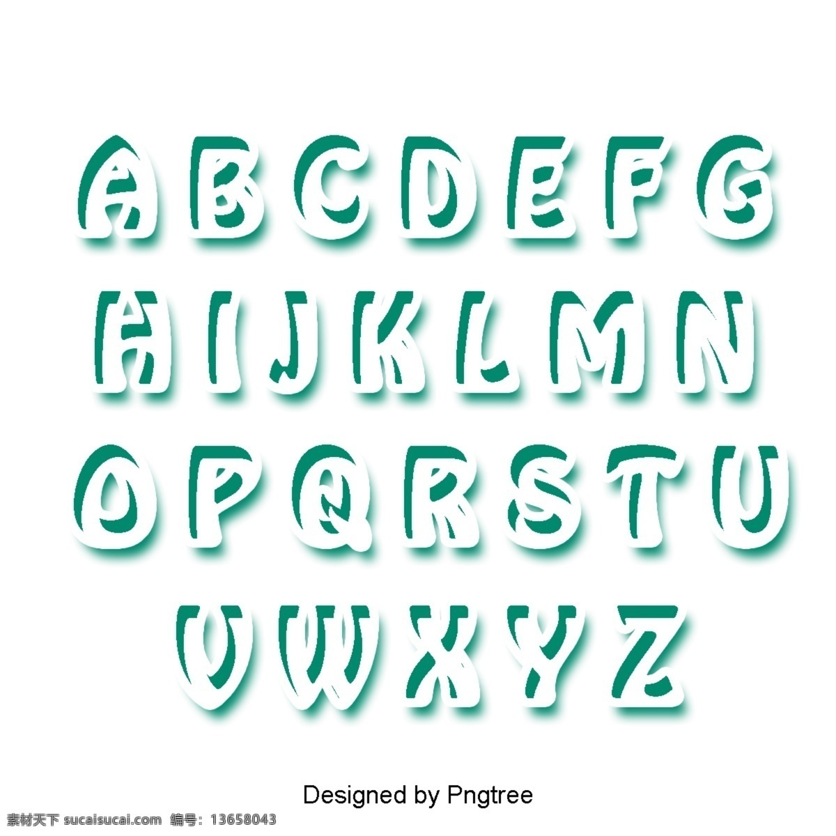二 十 四 英文 字母 设置 字体 书法 海报 白色 绿色 3d 可爱 效果 雕文
