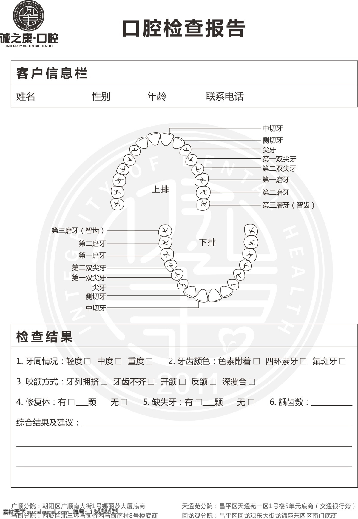 口腔咨询问卷 口腔问卷 口腔检查表 牙齿检查表 牙齿调查问卷 检查表 海报展架