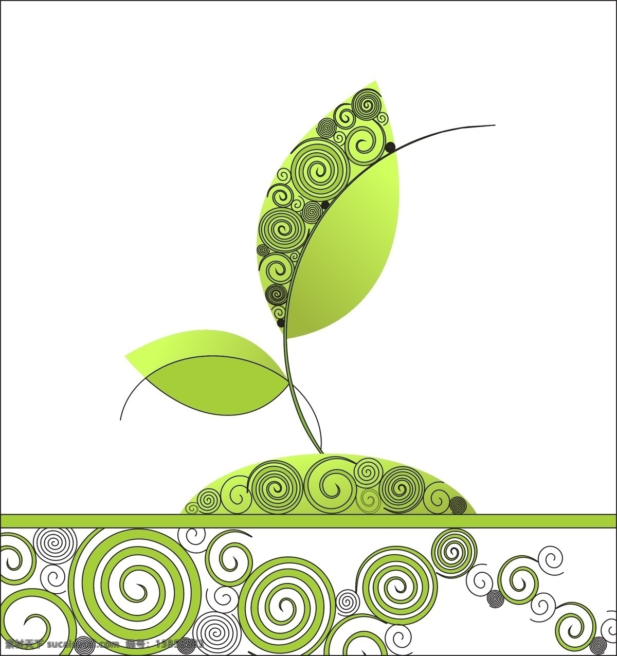 矢量 绿色植物 插图 背景 花纹 可爱 植物 矢量图 花纹花边