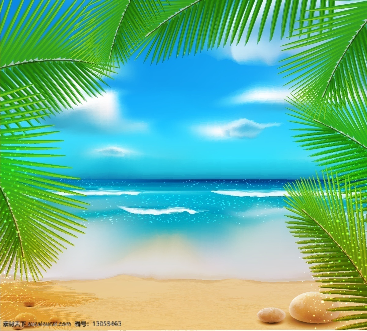 沙滩风景插画 沙滩风景 海滩 风景插画 沙滩背景 自然风光 空间环境 矢量素材 白色