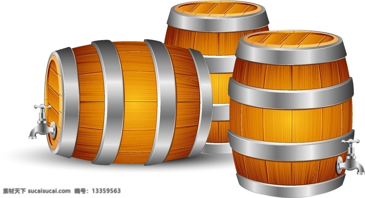 手绘 木桶 酒桶 元素 木质 质感 铁圈 水龙头 酿酒 矢量