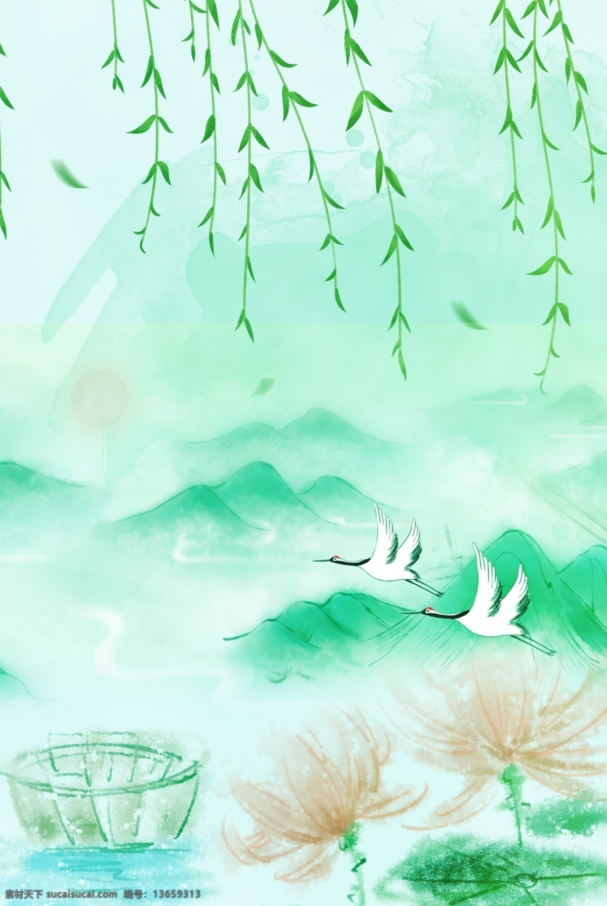 简约 小清 新中国 风 夏季 荷花 背景 海报 夏天 夏日 夏至 绿植 中国风 小清新 夏日促销