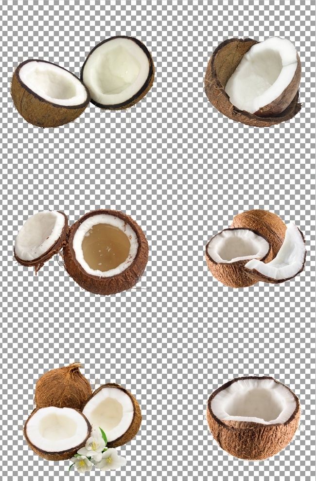 新鲜椰子 开口 新鲜 椰子 香甜 白色 椰子果肉 免抠 无背景 免抠图 抠图 元素 透明 通道 png免抠图 分层