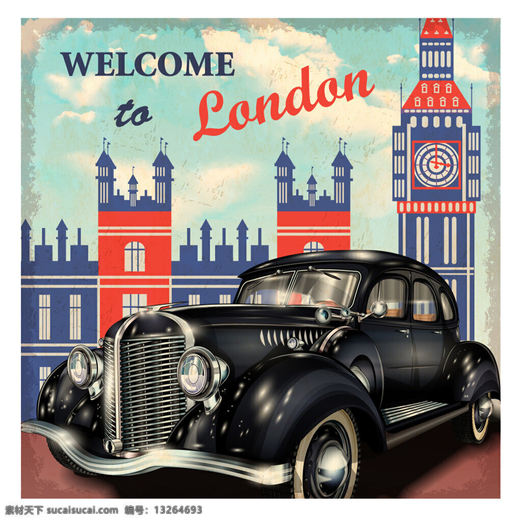 大本钟 复古 复古黑色 黑色 轿车 矢量 复古矢量 复古素材 伦敦 矢量图 英国
