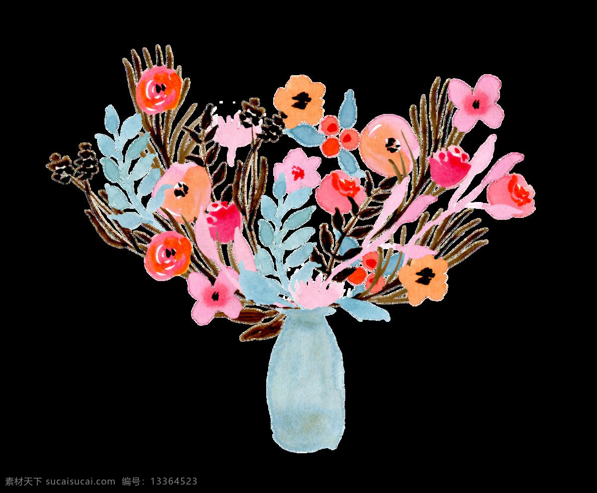 蓝屏 插花 透明 装饰 花朵 蓝色 免扣素材 透明素材 装饰图案