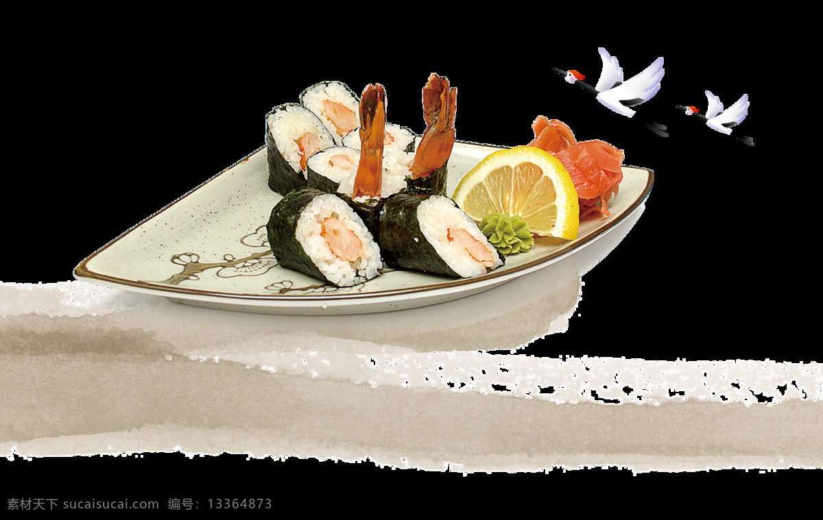 文雅 寿司 日式 料理 美食 装饰 元素 白色飞鸟 刺身 料理美食 浅色盘子 日本文化 日式美食