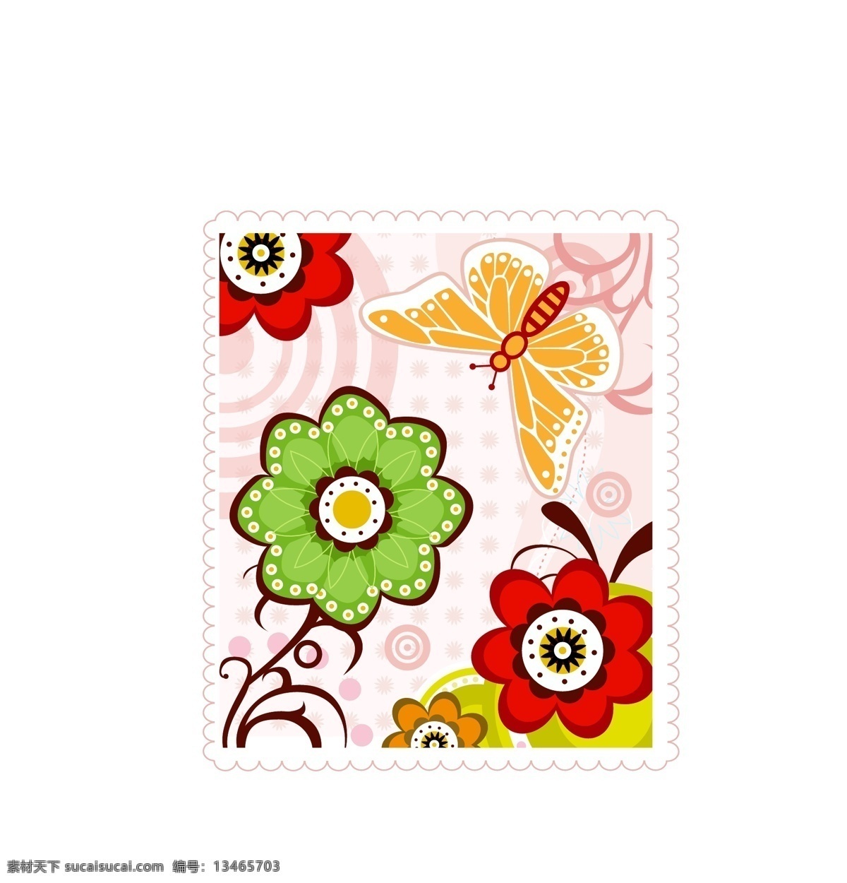 矢量 鲜艳 花朵 蝴蝶 背景 花卉 花纹 简约 矢量素材 手绘 矢量图 花纹花边