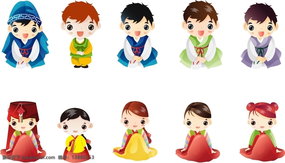 韩国 传统 服饰 儿童 韩国卡通 韩国卡通人物 韩国小孩 卡通人物 卡通素材 卡通小孩 小孩 矢量图 矢量人物