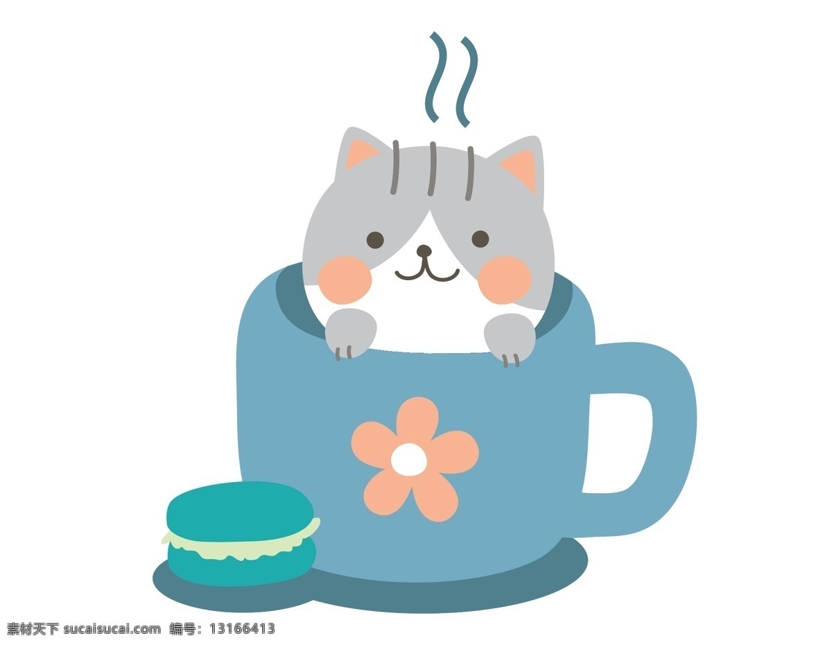卡通 下午 茶 蛋糕 元素 猫咪 下午茶 茶杯 手绘 惬意 马卡龙 ai元素 矢量元素