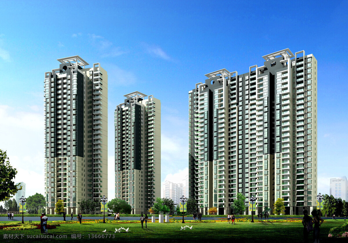 别墅 草地 房屋 高层建筑 花草 环境设计 建筑设计 建筑效果图 楼盘图片 住宅楼 住宅区 楼房 商铺 马路 美丽小区 树木 路 绿化 清新 行人 天空 环境优美 建筑艺术