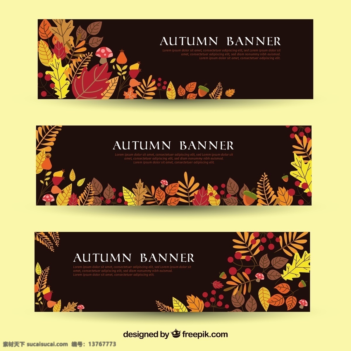 秋天 色彩 风格 横幅 旗帜 模板 叶 自然 可爱 树叶 色彩丰富 平 秋季 现代 树木 平面设计 凉爽 树枝 温暖