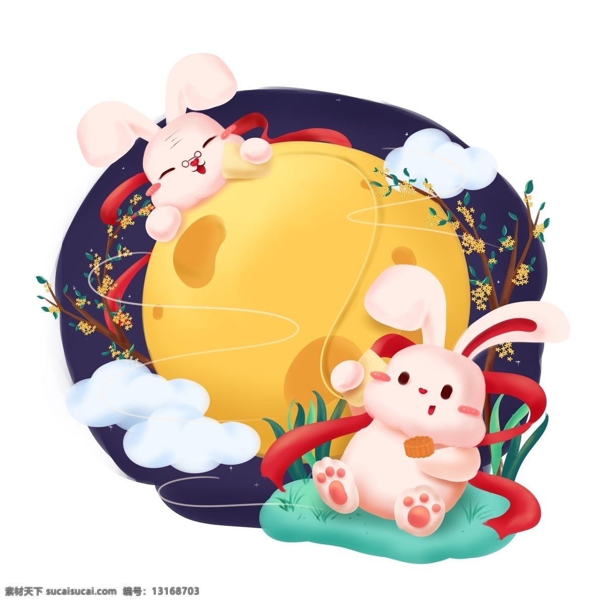 中秋 圆月 亲情 问候 玉兔 思念 商用 设计素材 卡通 手绘 打电话 异地 月亮 联系 兔子 桂花树 云朵 夜晚 通话 可爱 满月 节日元素