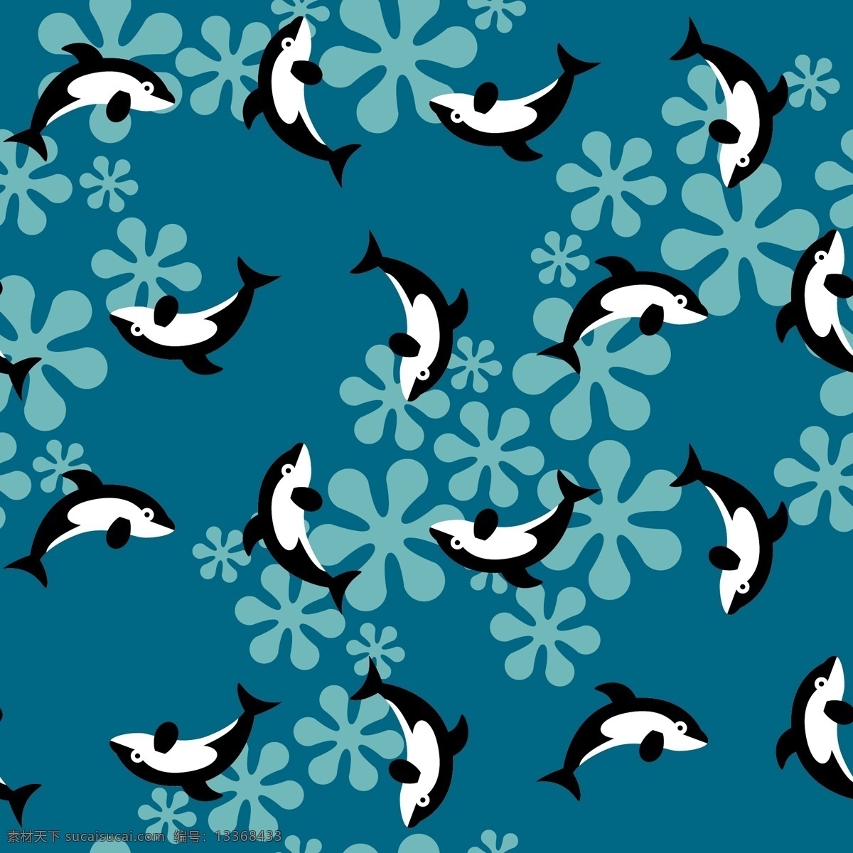 小海豚 卡通 深海鱼 河豚 布料印花 底纹边框 背景底纹