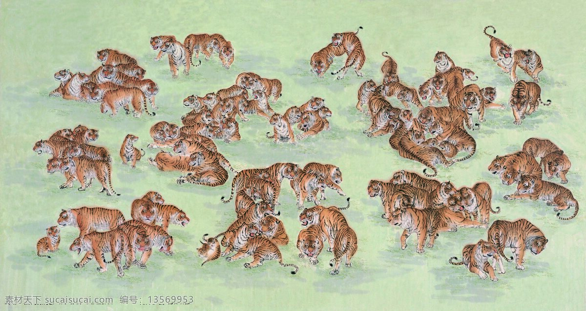 百虎图 古图 水彩 老虎 底图 共享图 生物世界 野生动物