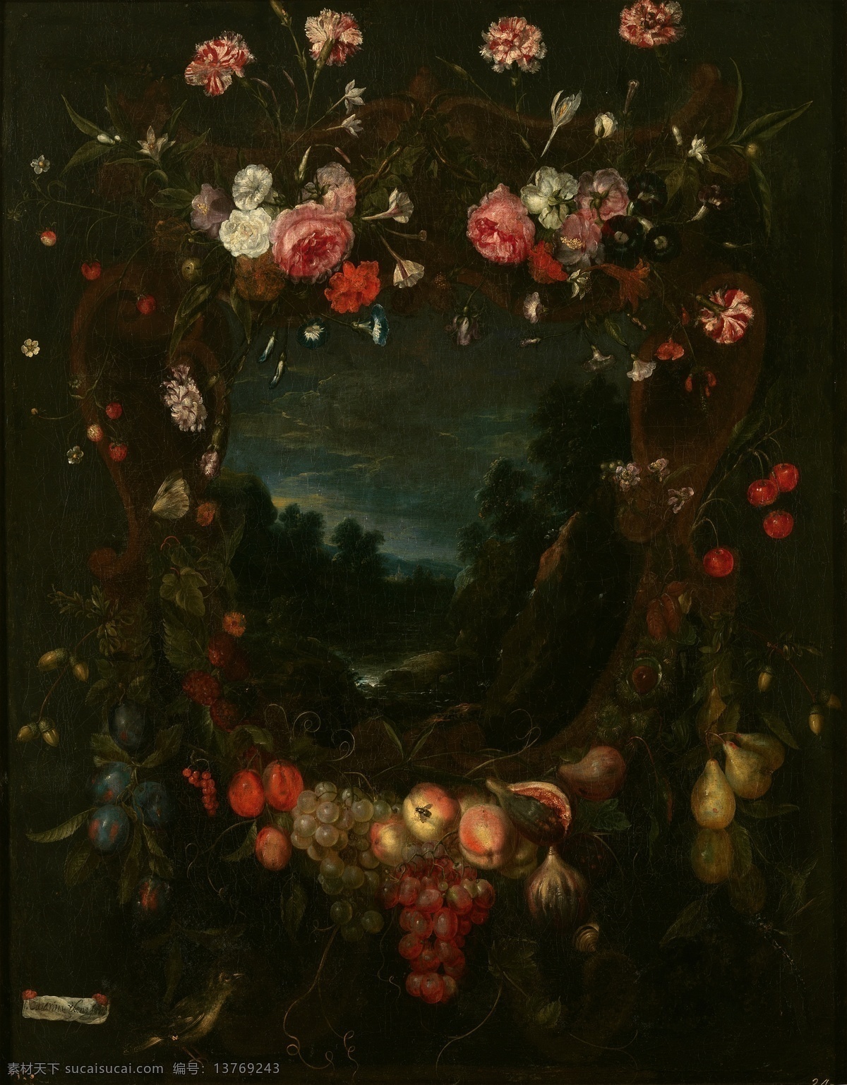 century 花卉 水果 蔬菜 器皿 静物 印象 画派 写实主义 油画 装饰画 paisaje con guirnalda ii catarina ykens 荷花 玫瑰 百合 鲜花 实物 装饰素材