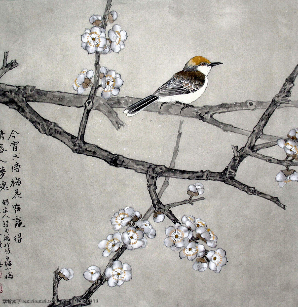 国画艺术 花枝 绘画 绘画书法 麻雀 梅花 美术 鸟 梅花小鸟 中国画 工笔重彩画 白梅 书法 印章 国画集27 文化艺术 装饰素材 雕刻 图案