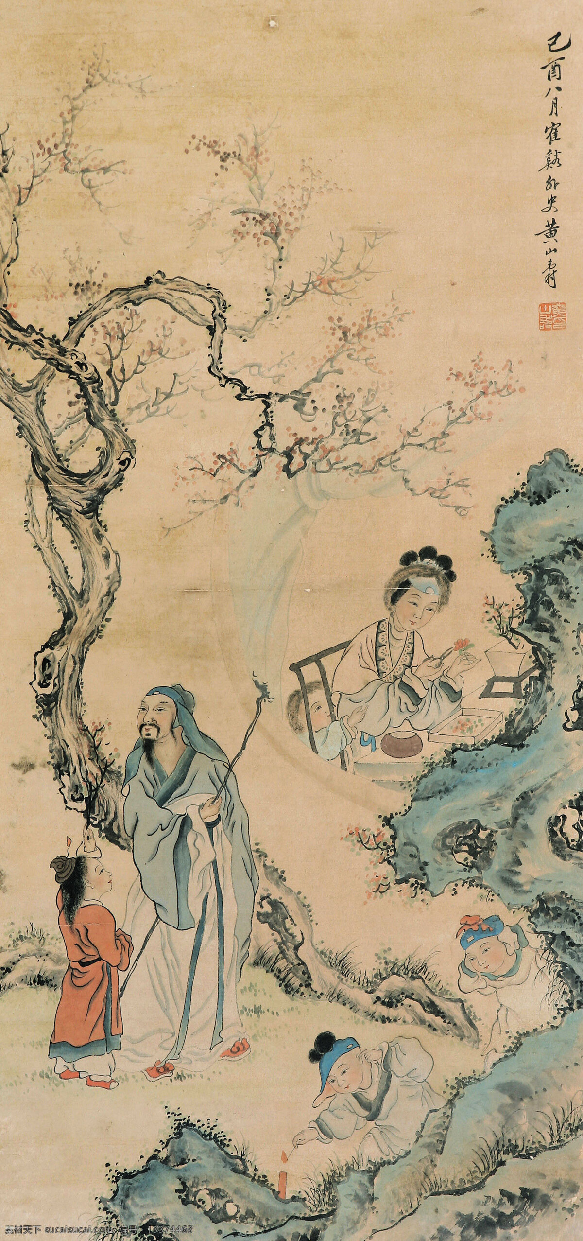 爆竹 图 国画欣赏 人物 黄山寿 大幅国画下载 文化艺术