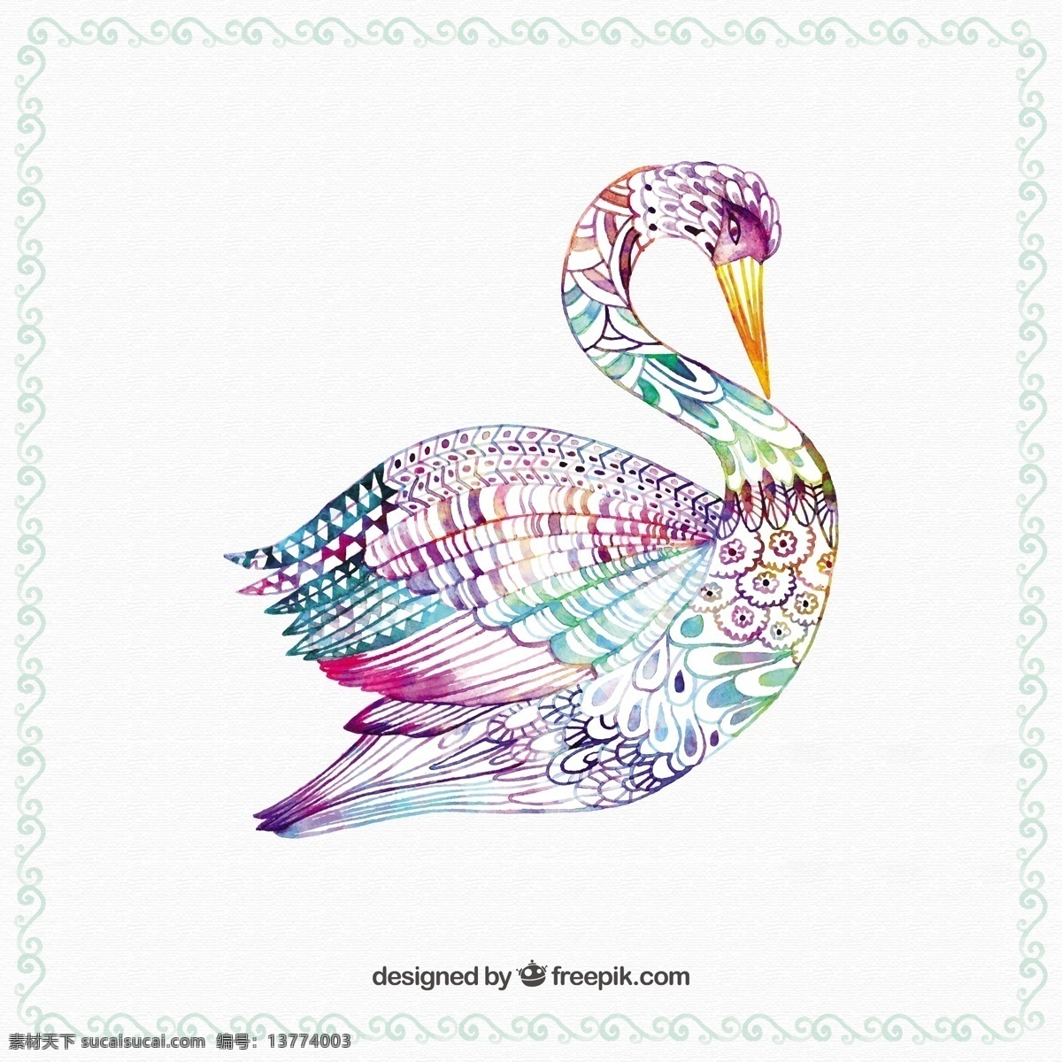彩色天鹅手绘 水彩 手 自然 鸟 动物 油漆 彩色 手绘 天鹅 画
