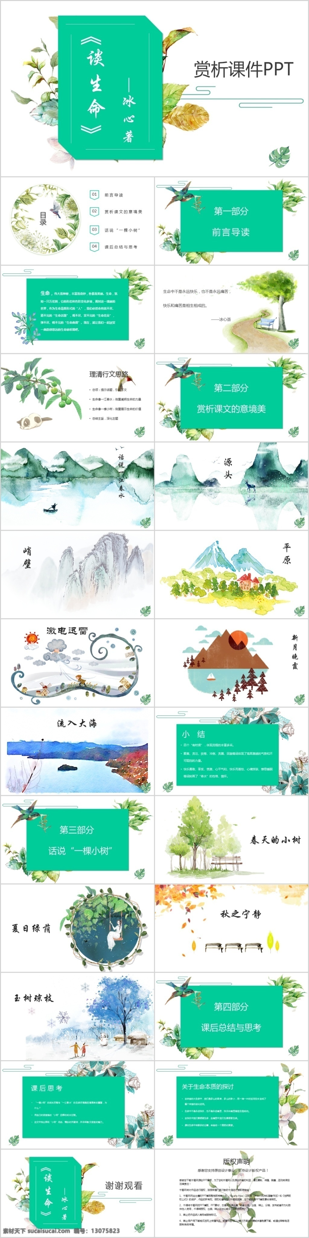 冰心 谈 生命 赏析 课件 清新 简约 ppt模板 培训课件 小学 初中 高中 语文 谈生命