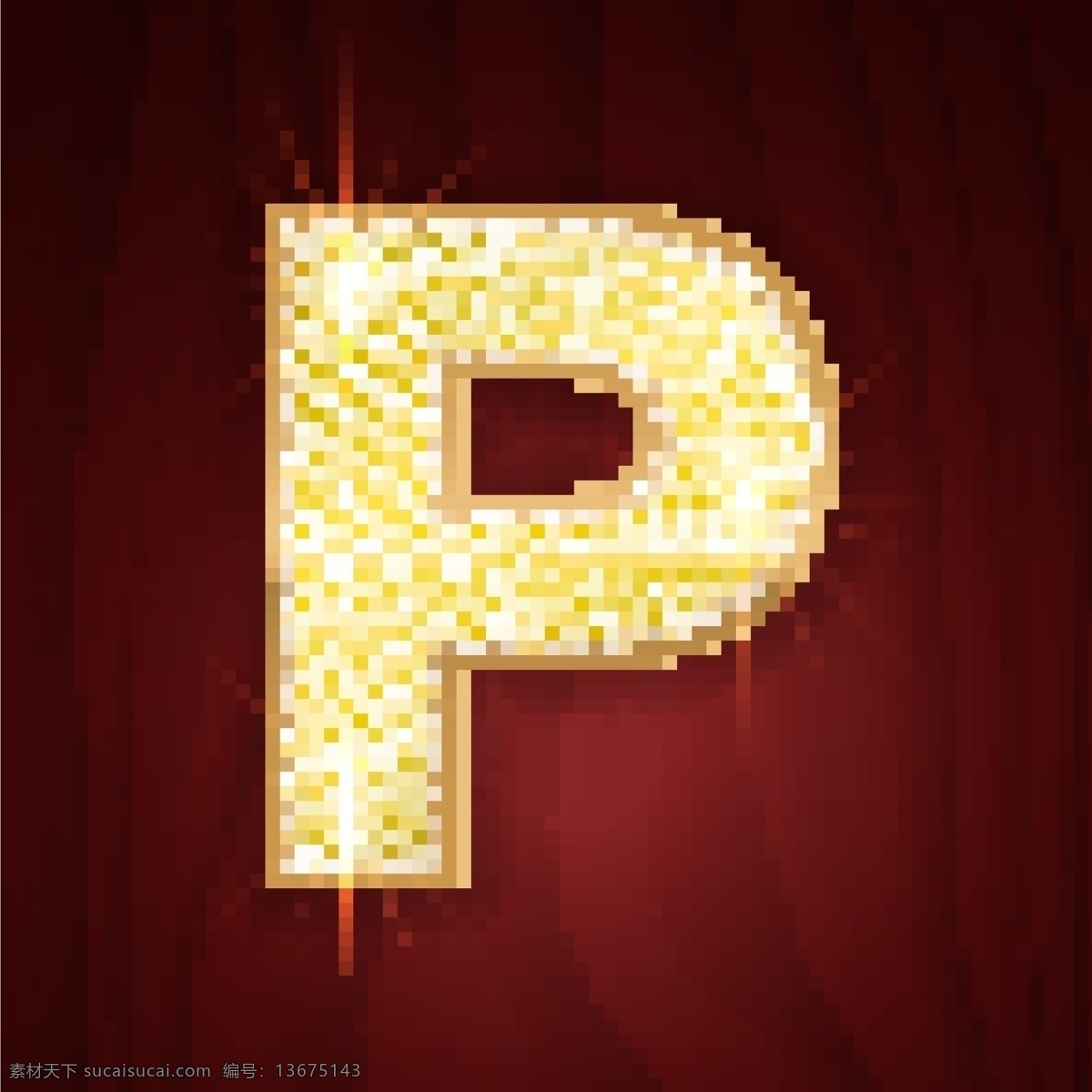 黄色 镶边 钻石 闪耀 英文 字母 p 红色背景 金色 英文字母 闪亮 字母p 字母素材 文化艺术 节日庆祝